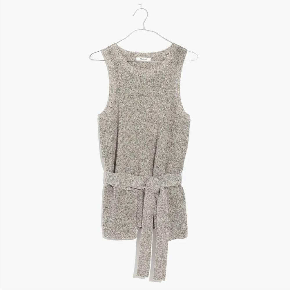 Madewell Anthropologie sweater vest sleeveless belted grey cotton size medium M
